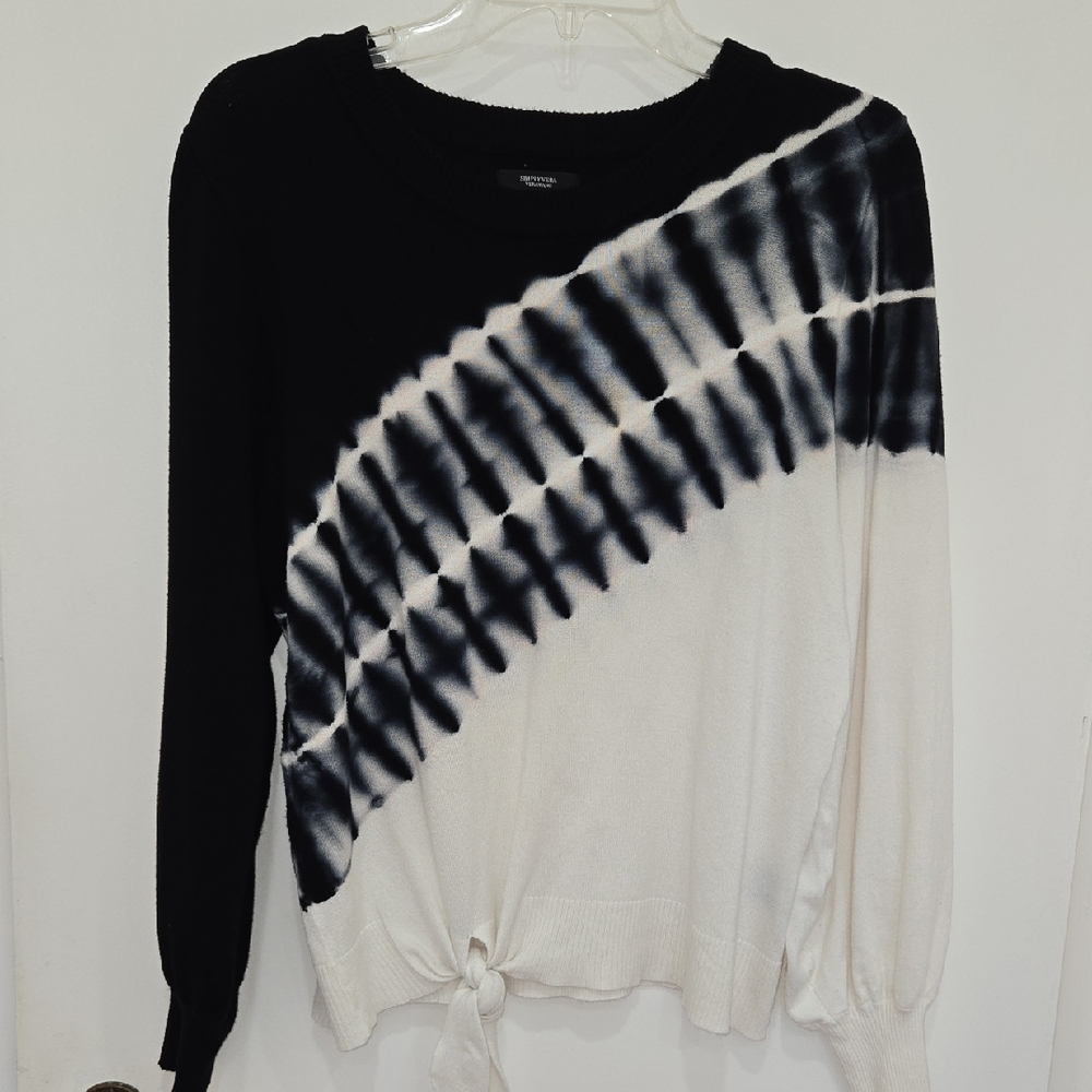 Vera Wang Black & White Tie-Dye Front-Knot Sweater